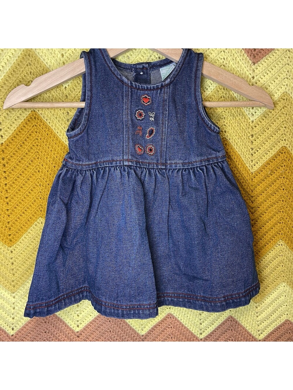 Vintage Sesame Street Dress Infant Girls 18 Months Denim Paisley Embroidered